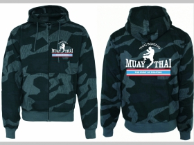 Thaiboxing - Muay Thai THE SPIRIT OF FIGHTING hrubá maskáčová mikina na zips s kapucou vzor Nightcamo-Nočný maskáč "Splinter" 